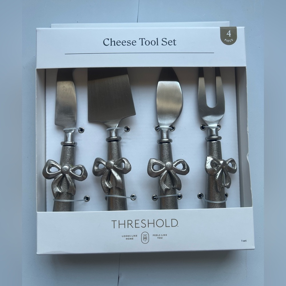 4pk Bow Cheese Tool Set Silver - Threshold™